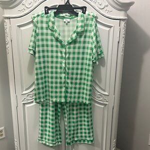 Kim Rogers Green Checkered Pajama Set